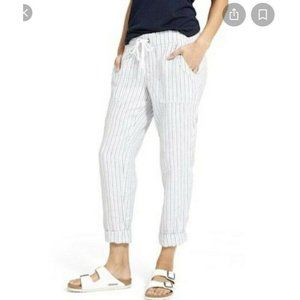 Athleta Linen Herringbone Striped Ankle Pant
